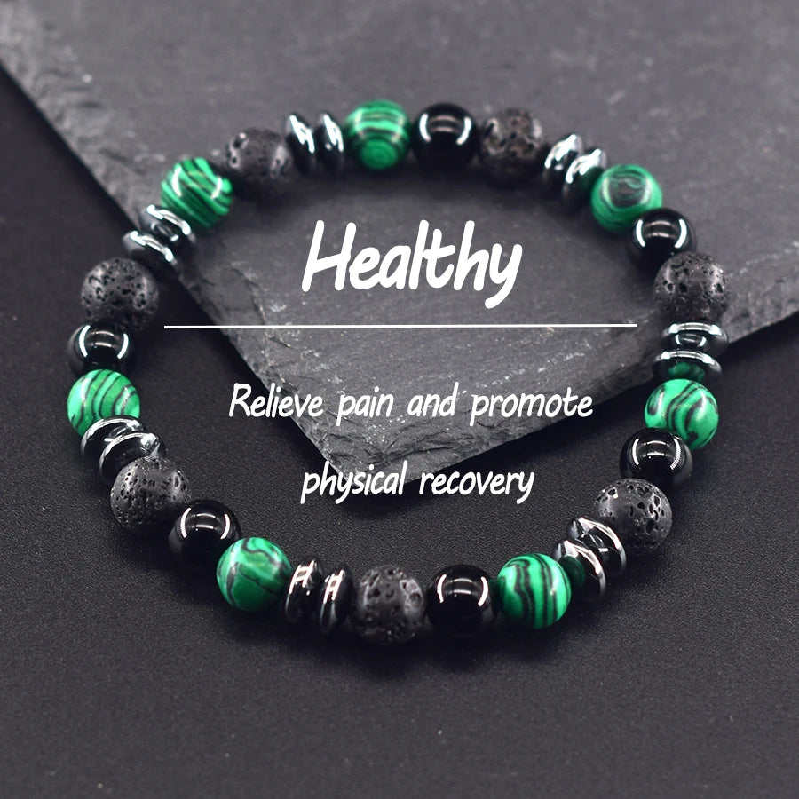 Classic Black Natural Labradorite Volcanic Stone Beads Bracelet Women Men Spiritual Protection and Energetic Banlance Jewelry