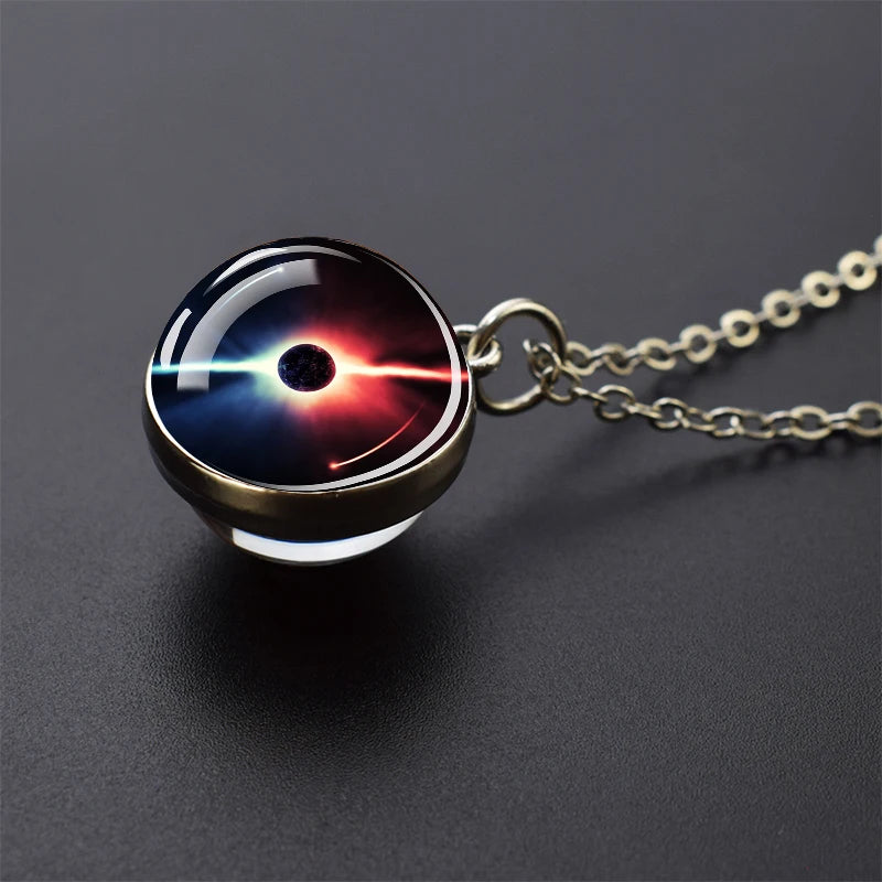 Ice and Fire Phoenix Yin Yang Aurora Necklaces Double Sided Glass Ball Pendant Fashion Chains Necklace Women Men Cool Jewelry