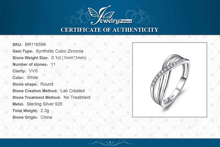 JewelryPalace 5A CZ Infinity Classic Designs 925 Sterling Silver Wedding Engagement Band Ring for Woman Fashion Fine Jewelry