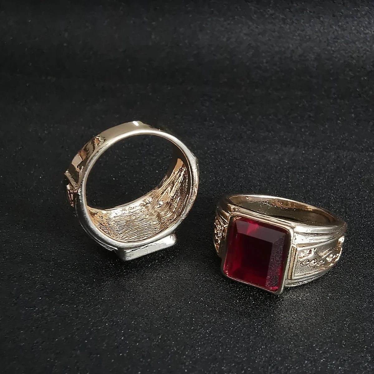 1pc 18K Gold-Plated Men's Ring Inlaid Glass Copper Ring