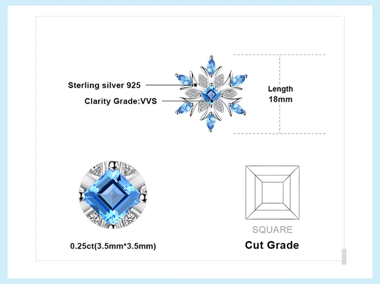 JewelryPalace Snowflake Natural Blue Topaz 925 Sterling Silver Pendant Necklace for Woman Gemstone Fine Jewelry Without Chain