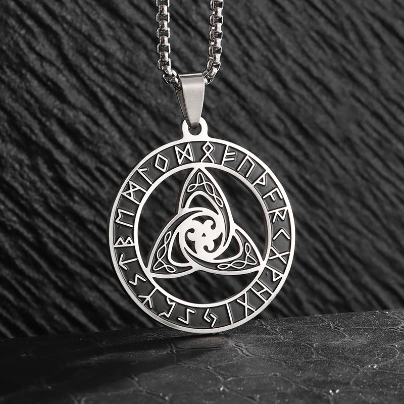 Stainless Steel Nordic Rune Trinity Celtic Knot Pendant Necklace for Men Irish Knot Lucky Amulet Jewelry Gift