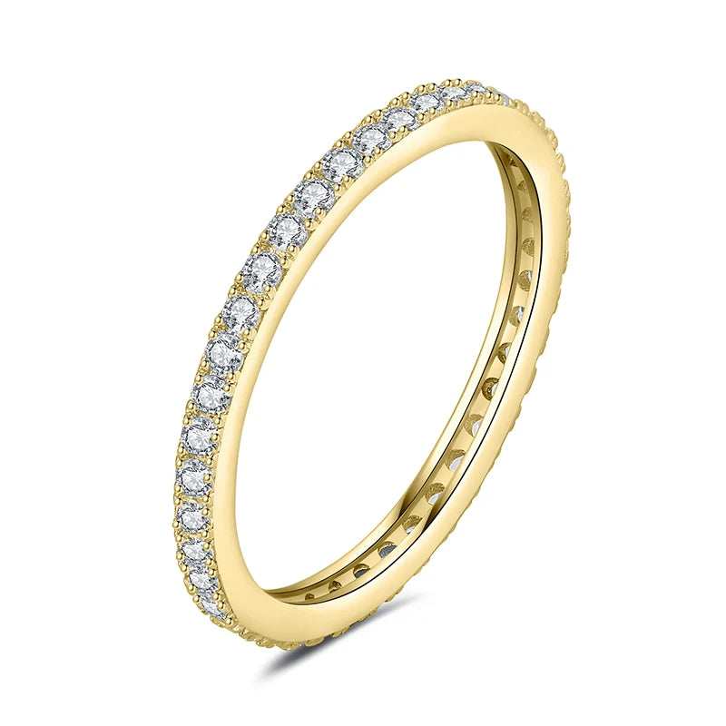 JewelryPalace Moissanite D Color Eternity Total 0.6ct 925 Sterling Silver Wedding Band Ring for Women Yellow Rose Gold Plated