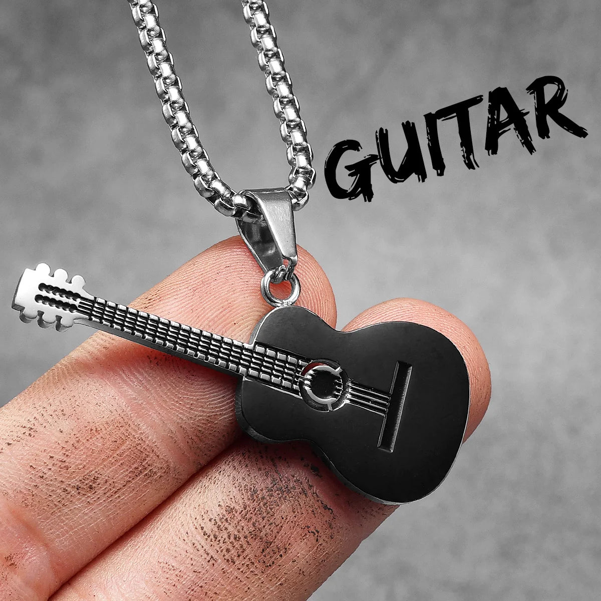 Musical Instrument Guitar Tape Stainless Steel Men Necklaces Pendant Chain Punk Rock Hiphop Women Fashion Jewelry Gift Wholesale