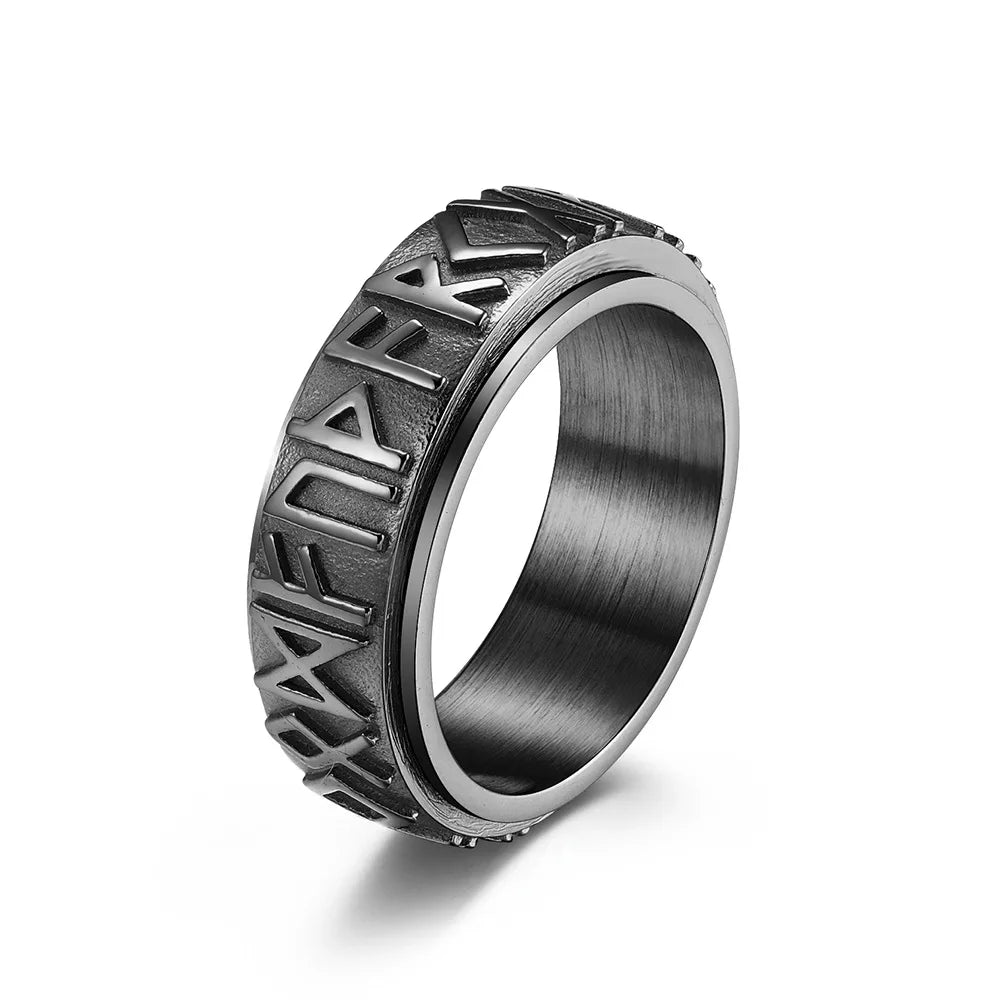 Vintage Odin Norse Viking Rune Rings For Men Women Viking Stainless Steel Spinner Fidgets Ring Retro Rock Party Jewelry Gift