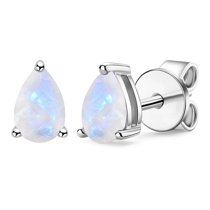 GEM'S BALLET Pear Shape Milky Blue Moonstone Studs Earrings in 925 Sterling Silver Women Rose Gold Earrings June Birthstone