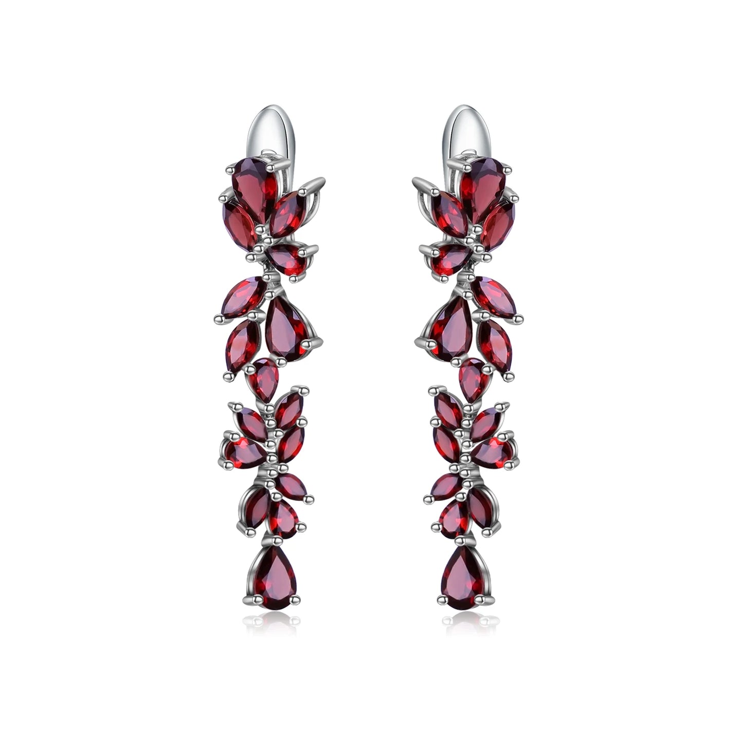 GEM'S BALLET 20.35Ct Natural Red Garnet Earrings 925 Sterling Sliver Leaves Branches Drop Earrings For Women Engagement Jewelry