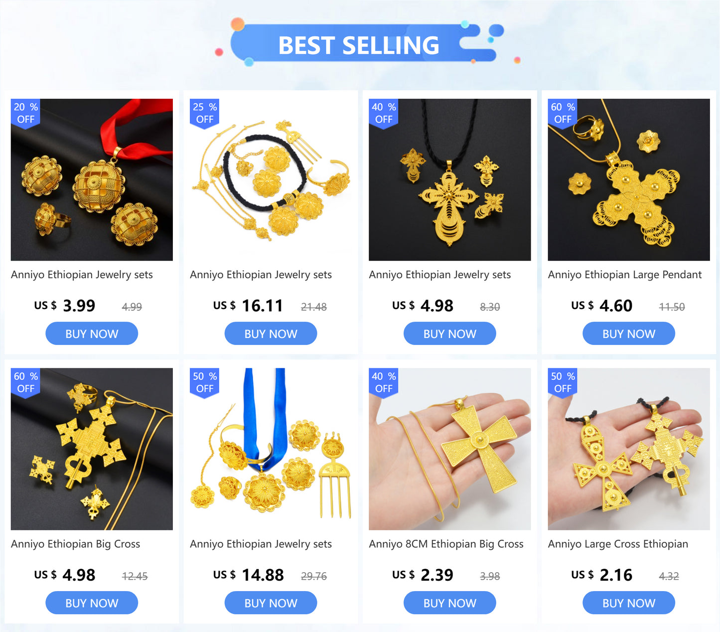 Ethiopian New Year Jewelry Sets Cross Necklaces Earrings Rings Eritrean Africa Bridal Christmas Day Party Gifts #201316