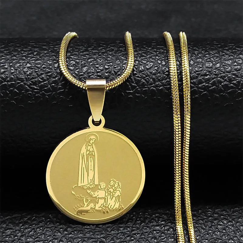 Virgin Mary Pendant Believer Necklace For Women Stainless Steel Religious Catholic Clavicle Chain Choker Necklaces Jewelry N2056