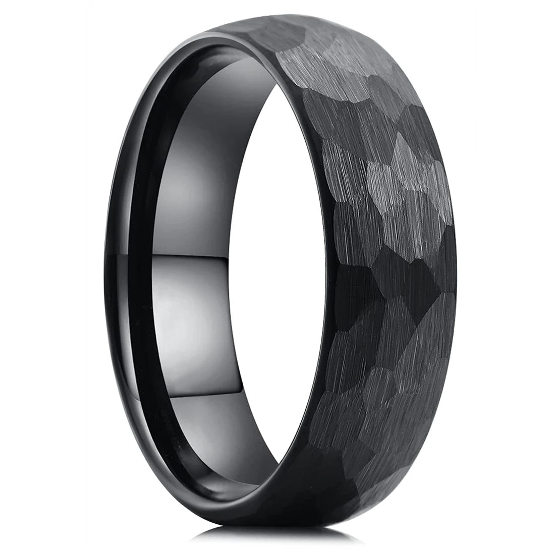 Fashion Hammered Multi-faceted Titanium Rings For Men Women Black Brushed Stainless Steel Couple Ring Wedding Engagement Jewelry