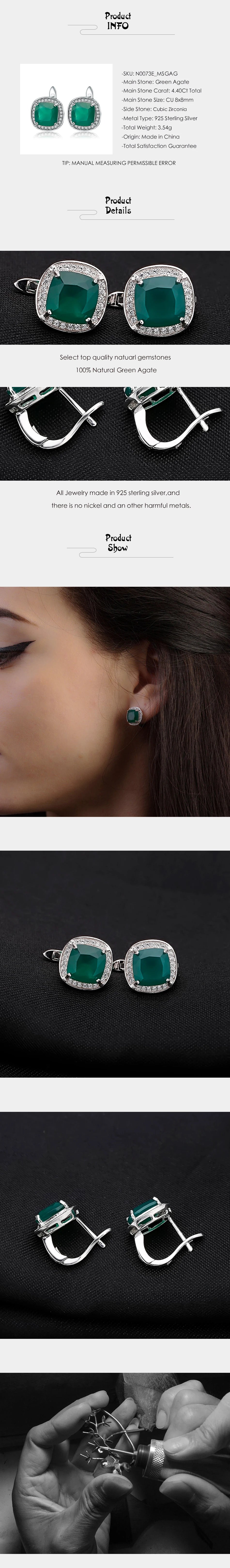 Gem's Ballet 2.2ct Green Agate Clip Earrings 925 sterling silver Vintage For Women Fine Jewelry Accessories Wedding Engagement