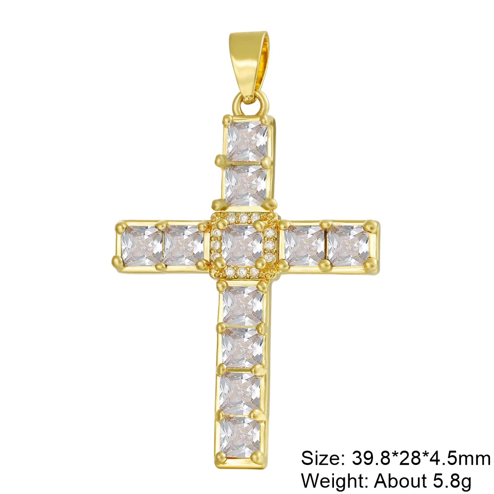 Juya DIY Luxury 18K Real Gold Plated Catholic Christian Cross Charms For Handmade Religious Talisman Pendant Jewelry Making