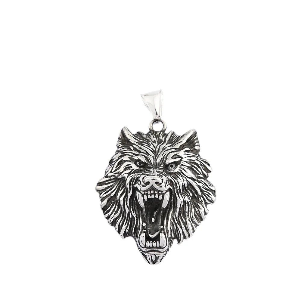 Fashion Charm Viking Wolf Head Pendant Trendy Men's 316L Stainless-Steel Animal Necklace Punk Rock Jewelry Accessories