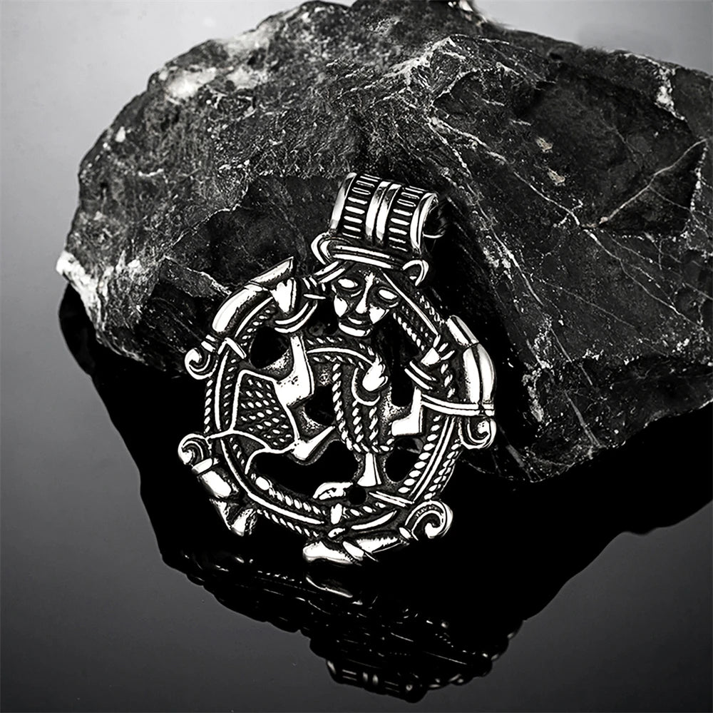 Norse Mythology Loki Necklaces Men Hollow Stainless Steel Viking Runes Trinity Pendant Amulet Vintage Scandinavian Jewelry Gifts