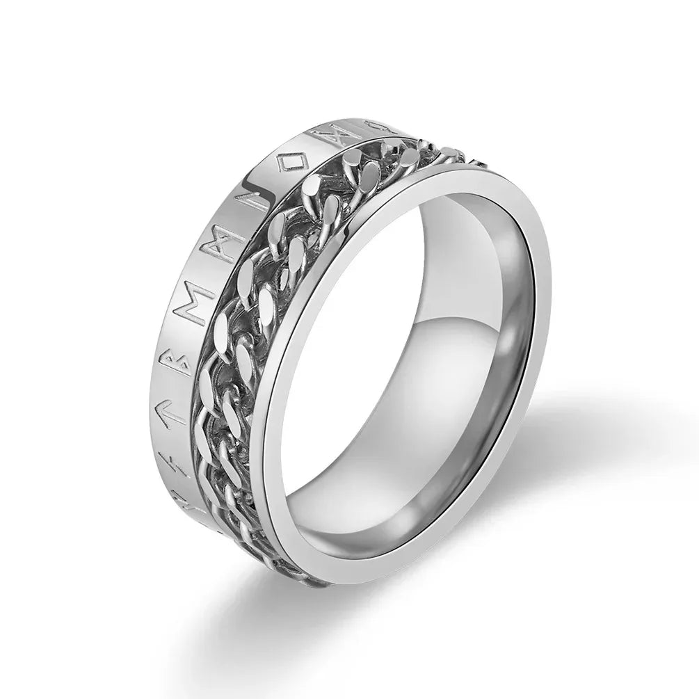 Vintage Viking Rune Rings For Men Women Retro Viking Stainless Steel Rotatable Fidget Anxiety Spinner Ring Retro Amulet Jewelry
