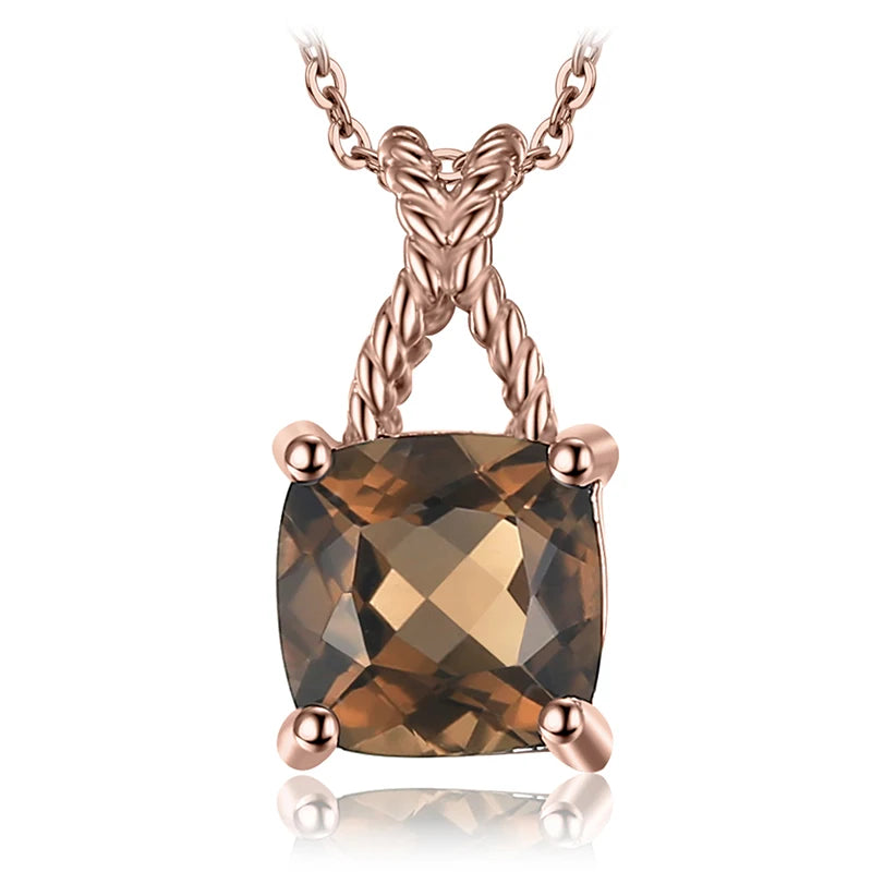 JewelryPalace Square Natural Smoky Quartz 925 Sterling Silver Pendant Necklace for Woman No Chain Yellow Gold Rose Gold Plated