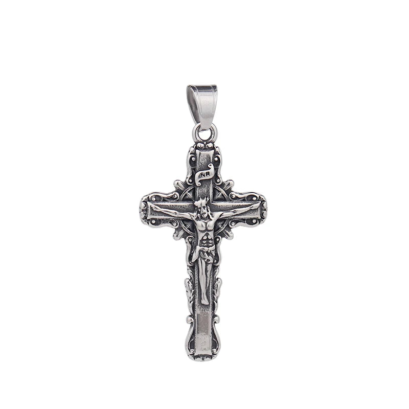 Fashion Simple Religious Jesus Cross Necklace Charm Stainless Steel Christian Cross Pendent With Chain Popular Men Women Jewelry