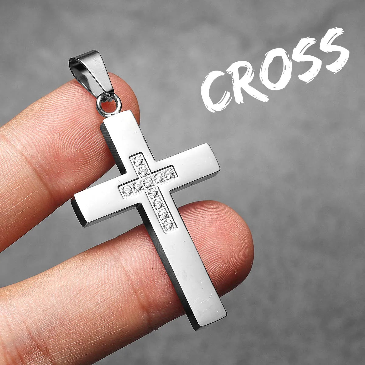 Cross Simple Gemstone Stainless Steel Men Necklaces Pendant Chain Punk For Women Fashion Jewelry Gifts Wholesale Dropshiping