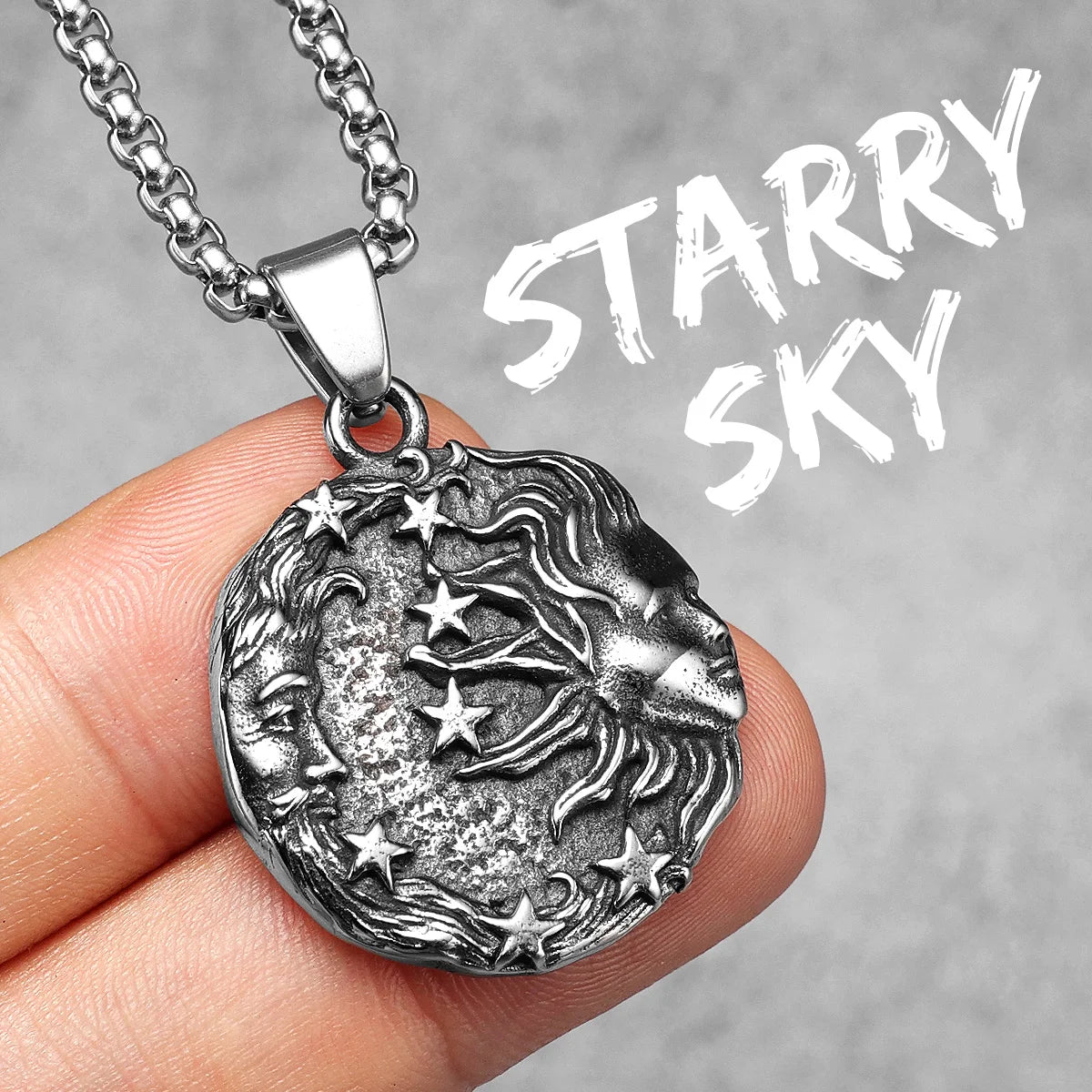 Greek Myth Stars Moon Sun Stainless Steel Men Necklaces Pendant Chain Powerful Amulet Vintage For Women Jewelry Gifts Wholesale