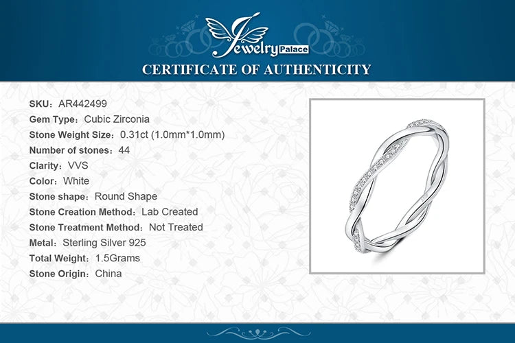 JewelryPalace 5A CZ Infinity Classic 925 Sterling Silver Wedding Engagement Band Ring for Woman Anniversary Gift Fine Jewelry