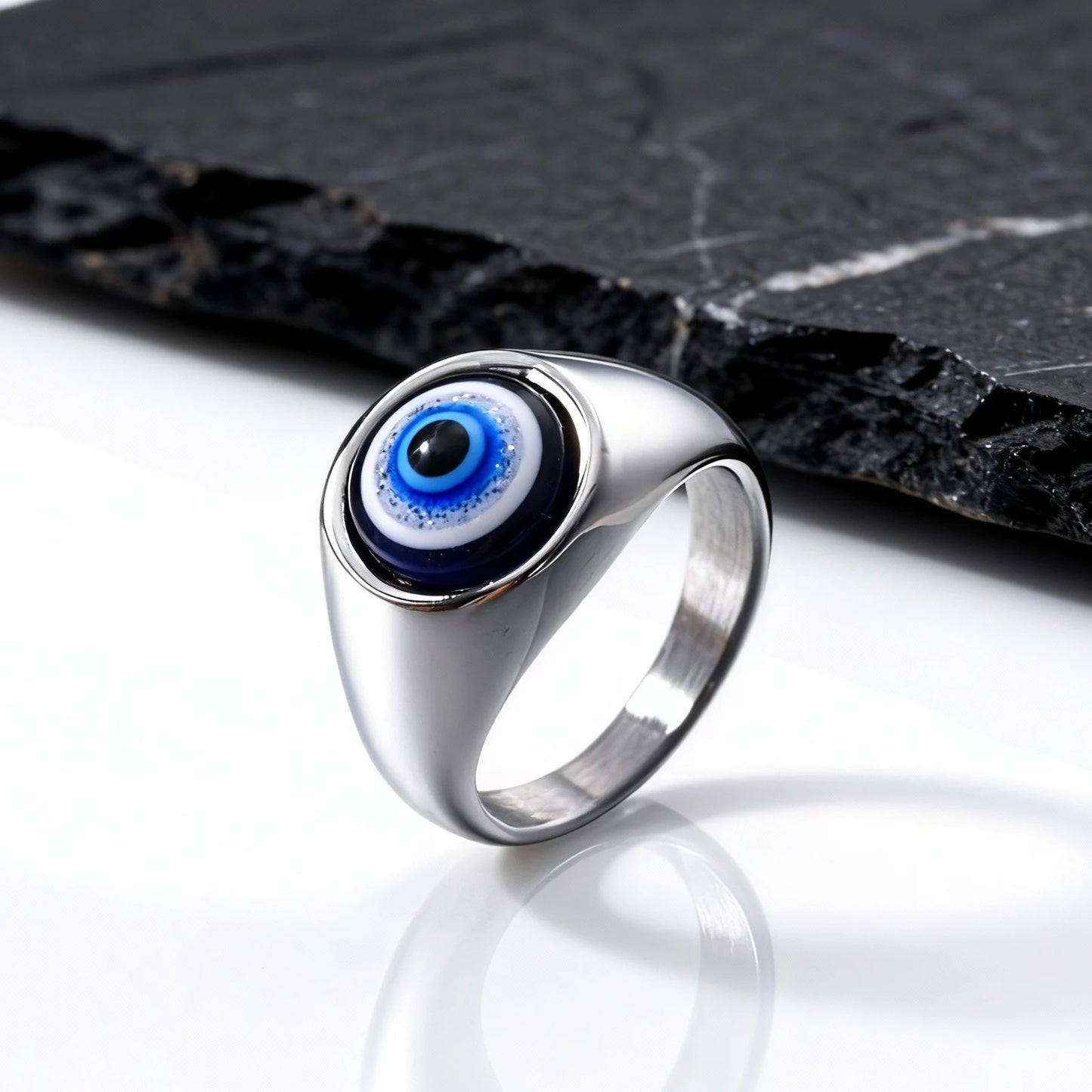 Hip Hop Evil Eye Ring for Men,Stainless Steel Blue Devil's Eye Signet Ring,Punk Eyeball Jewelry Gift