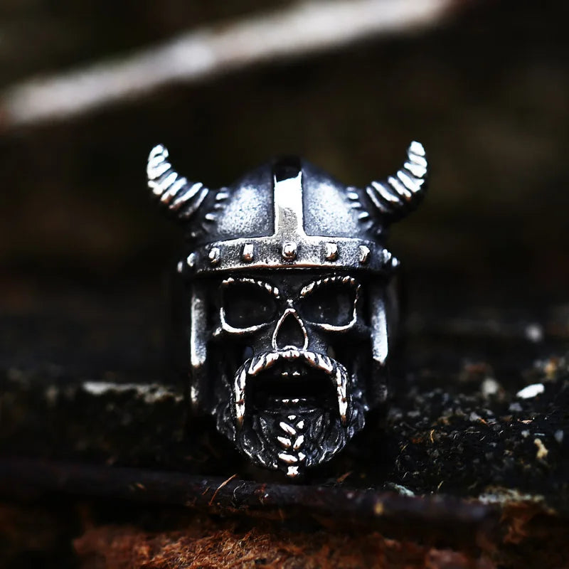 Beier 316L Stainless Steel Viking Warrior Skull Cross Men's Ring Punk Nordic Horns War God High Quality Jewelry LLBR8-692R
