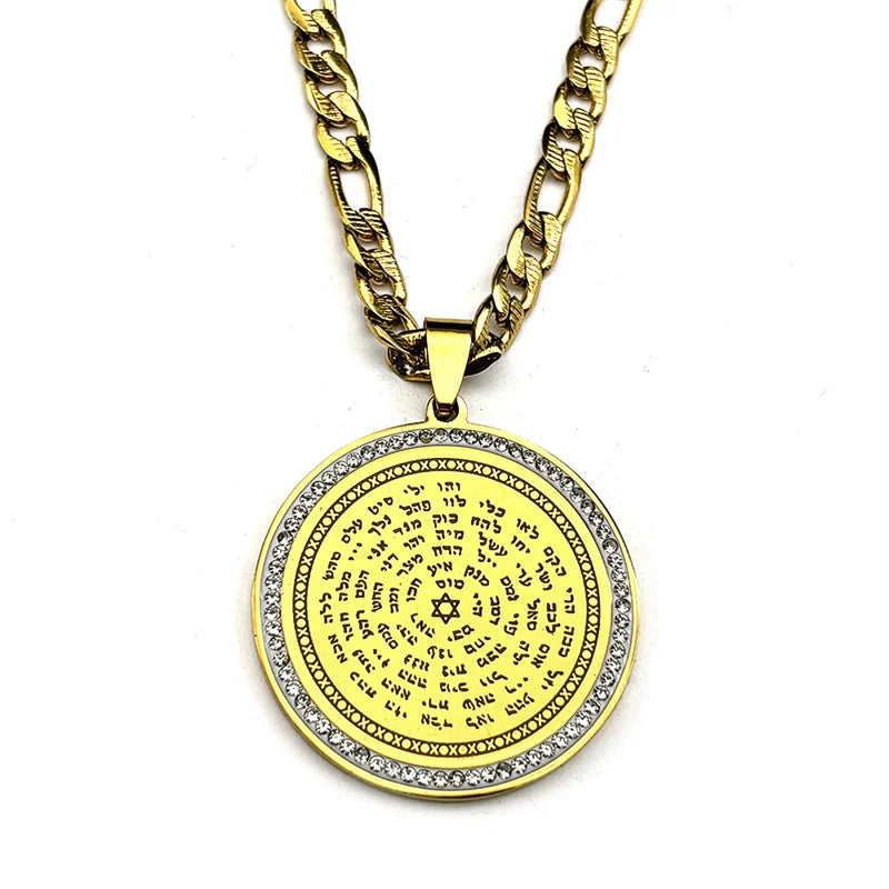 Jewish Bible Stainless Steel Hexagram Pendant Chain Necklace Women Men 72 Names Of The God Moses Mezuzah Rhinestones Jewelry