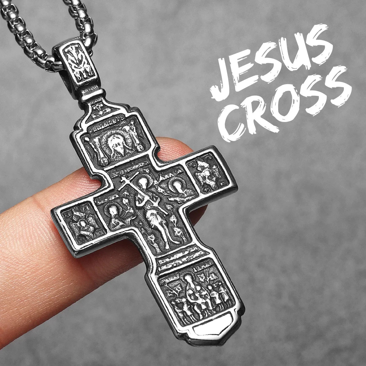 Cross Jesus Amulets Carving Stainless Steel Men Necklaces Pendant Chain Punk For Women Fashion Jewelry Gifts Wholesale
