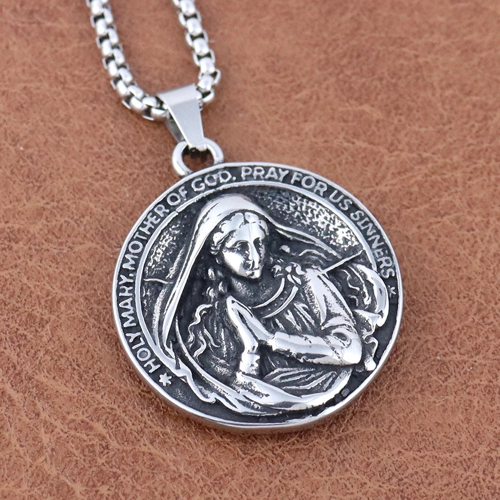 Fashion Virgin Mary Pendant Trendy Charm Stainless Steel Saint Christopher Pendant Vintage Thanksgiving Religious Jewelry Gifts