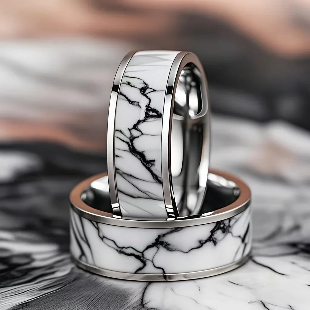 Fashion 8mm Blue Turquoise Inlay Rings Men Stainless Steel Rings for Men Women Wedding Engagement Band Jewelry Gift Wholesale