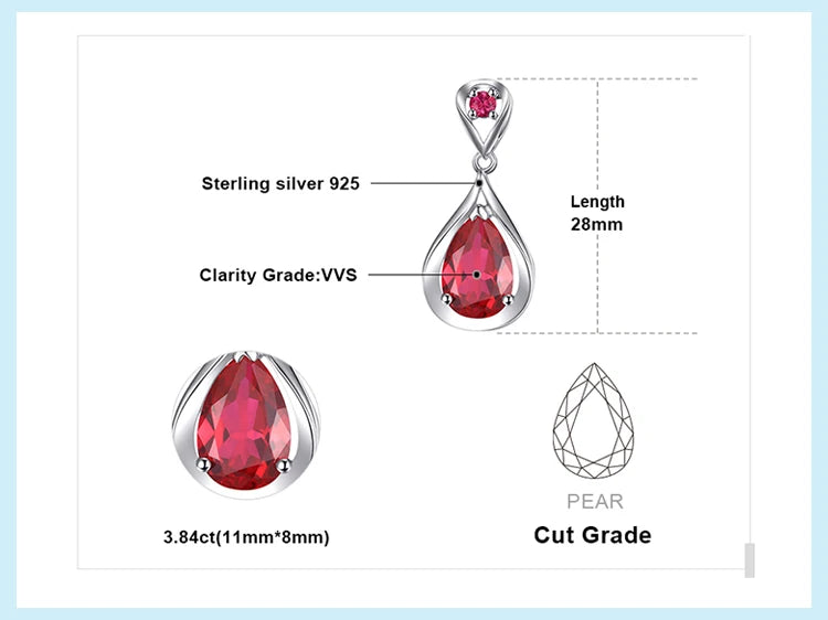 JewelryPalace Water Drop 3.8ct Created Ruby 925 Sterling Silver Pendant Necklace for Women No Chain