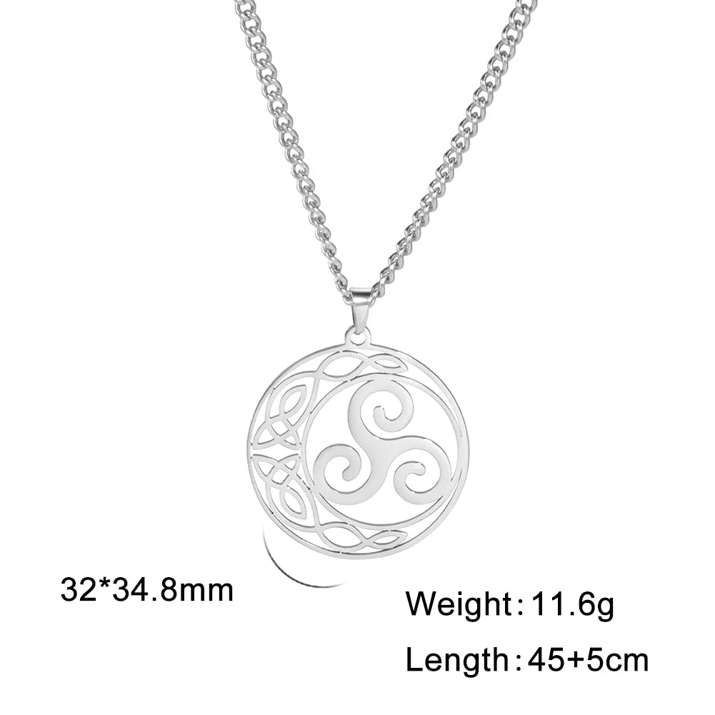 LIKGREAT Viking Celtic Moon Pendant Necklace Crescent Spiral Triskele Triangle Necklace Amulet Stainless Steel Men Women Jewelry