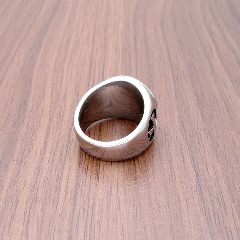 Classical 316L Stainless Steel Iron Cross Ring Men's Punk Party Round Biker Jewelry Gift
