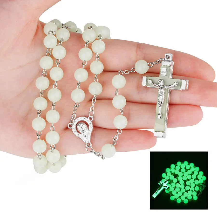 Cross Pendant Necklace Virgin Holy Christ Rosary Necklaces for Women Men Purple Crystal Beaded Catholic Prayer Jewelry Rosaries