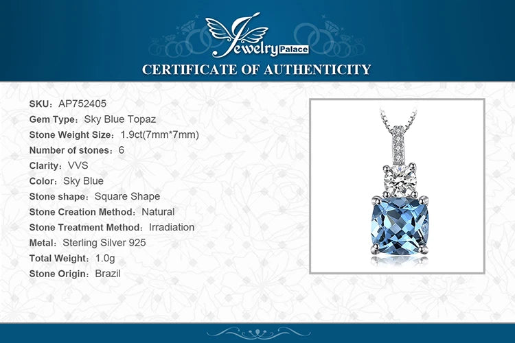 JewelryPalace 1.9ct Natural Sky Blue Topaz 925 Sterling Silver Pendant Necklace for Women No Chain Yellow Gold Rose Gold Plated