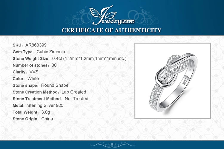 JewelryPalace New Arrival Infinity Love Knot Gemstone 925 Sterling Silver Statement Ring for Woman Fashion Classic Fine Jewelry