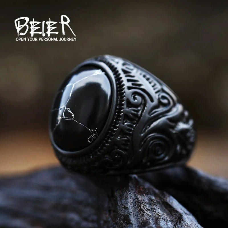 Beier 316L Stainless Steel Vintage White And Tiger Eye Brown Eye Men's Ring Fashion High Quality Jewellery LLBR8-699R