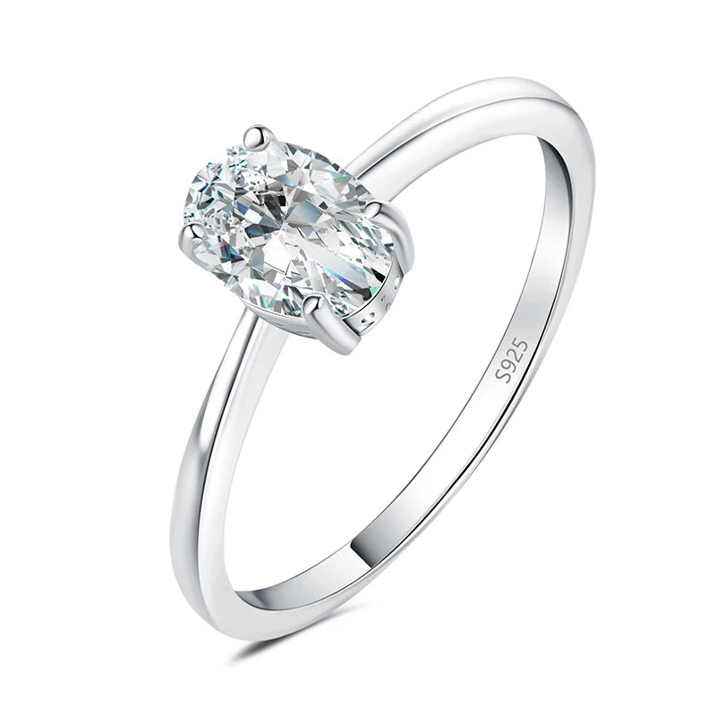 JewelryPalace 5A CZ Oval Solitaire Classic 925 Sterling Silver Wedding Engagement Ring for Woman Anniversary Gift Fine Jewelry