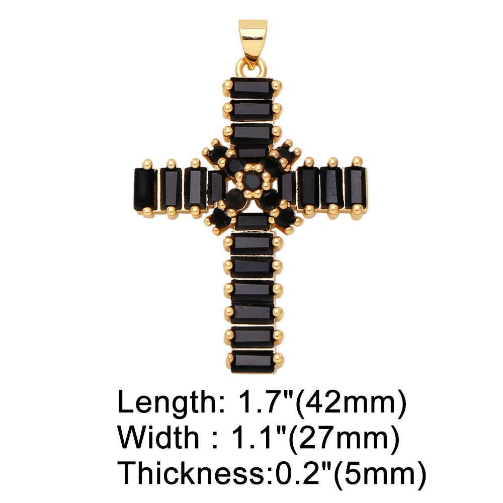 OCESRIO Multicolor Big Cross Pendant for Necklace Copper Gold Plated Crystal Crucifix Jewelry Making Supplies Wholesale pdta888