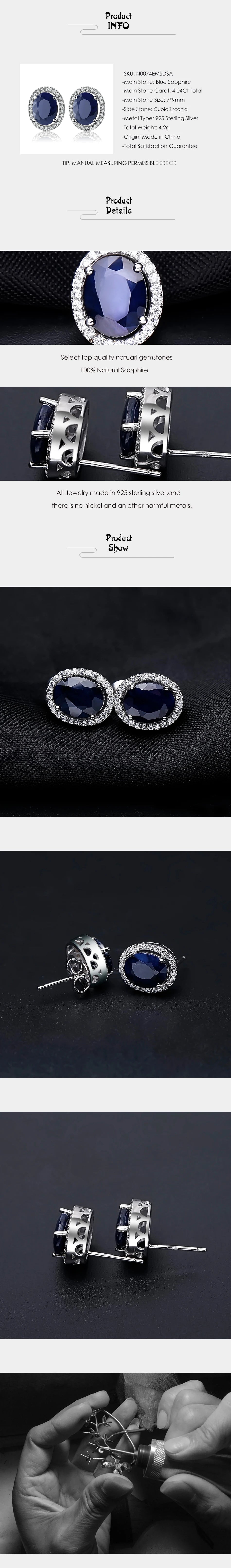 GEM'S BALLET 7x9mm Natural Blue Sapphire 925 sterling silver Gemstone Stud Earrings Vintage Fine Jewelry Women Gift Fashion