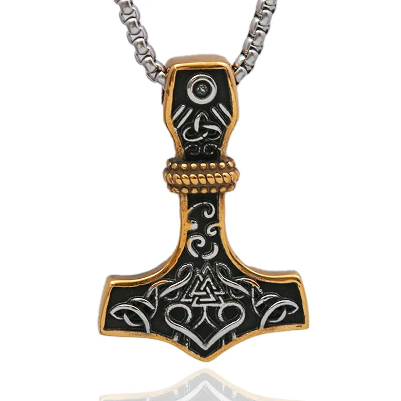 Vintage Men Viking Thor's Hammer Pendant Classic Nordic Celtic Knot Necklace Stainless Steel Scandinavian Jewelry Gift