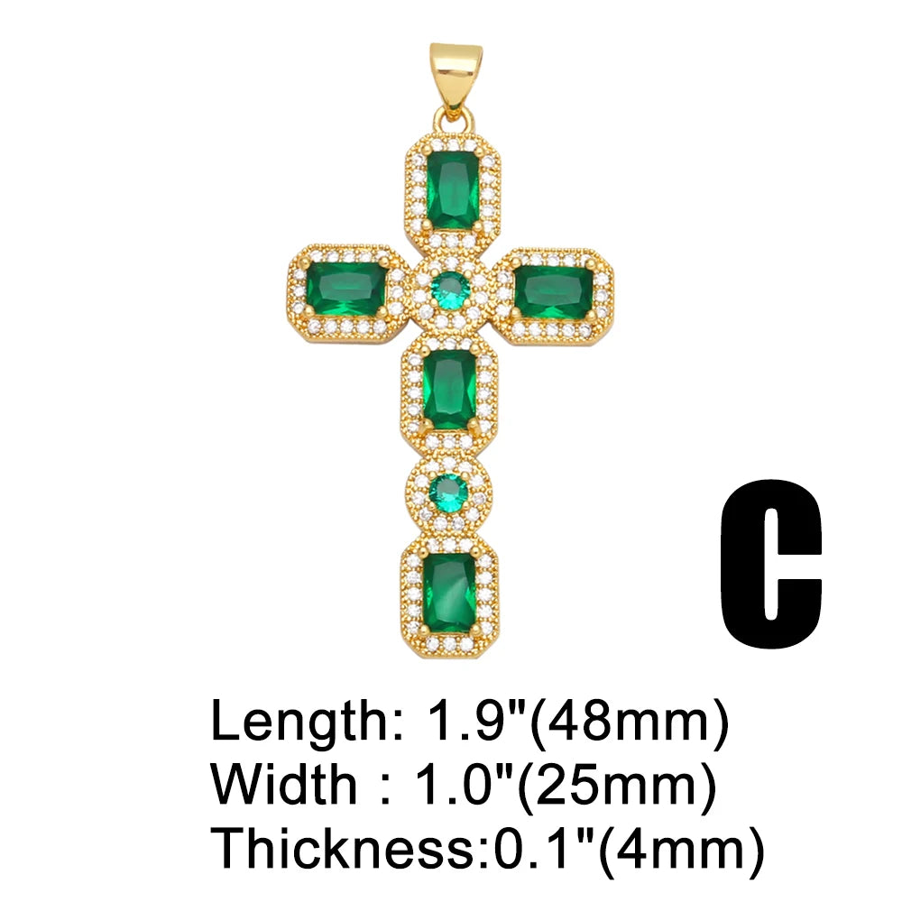 OCESRIO Rainbow Cross Pendants for Necklace Copper Gold Plated Cubic Zirconia Crucifix Jewellery Making Accessories pdta762