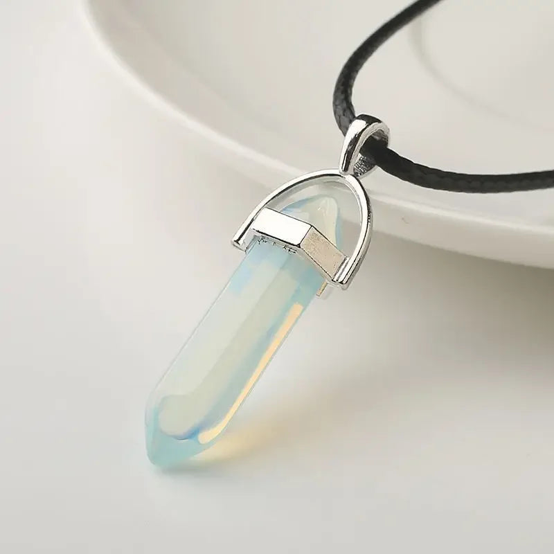 Natural Crystal Wishing Stone Necklace Energy Stone Hexagonal Pendant Men Women Birthday Gift Healing Talisman Jewelry