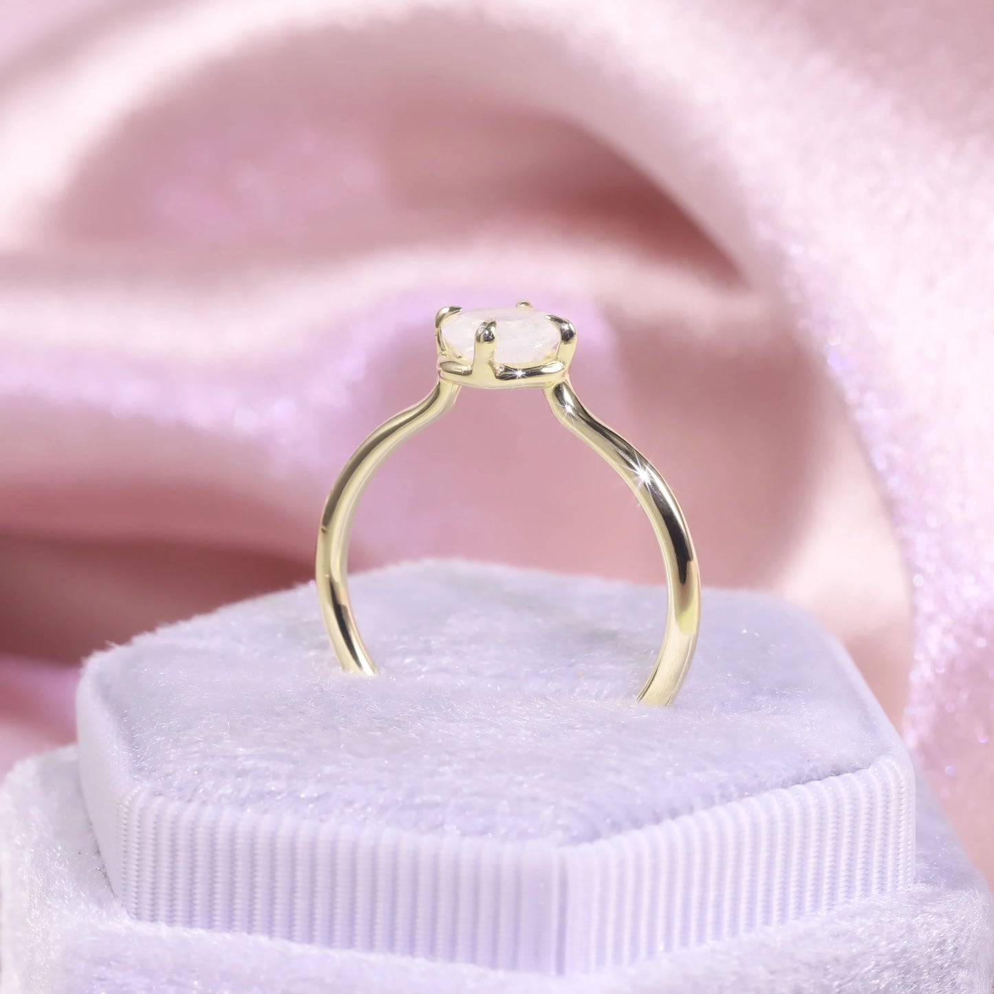 18K Gold Plated Sterling Silver 925 1.03CT 6.5mm Round Milky Blue Moonstone Solitaire Eagle Prongs Engagement Rings For Women