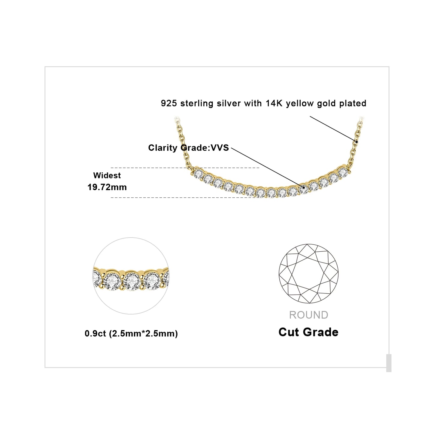 JewelryPalace Moissanite D Color Total 0.9ct 925 Sterling Silver Necklace for woman Luxury Choker 45cm Yellow Rose Gold Plated