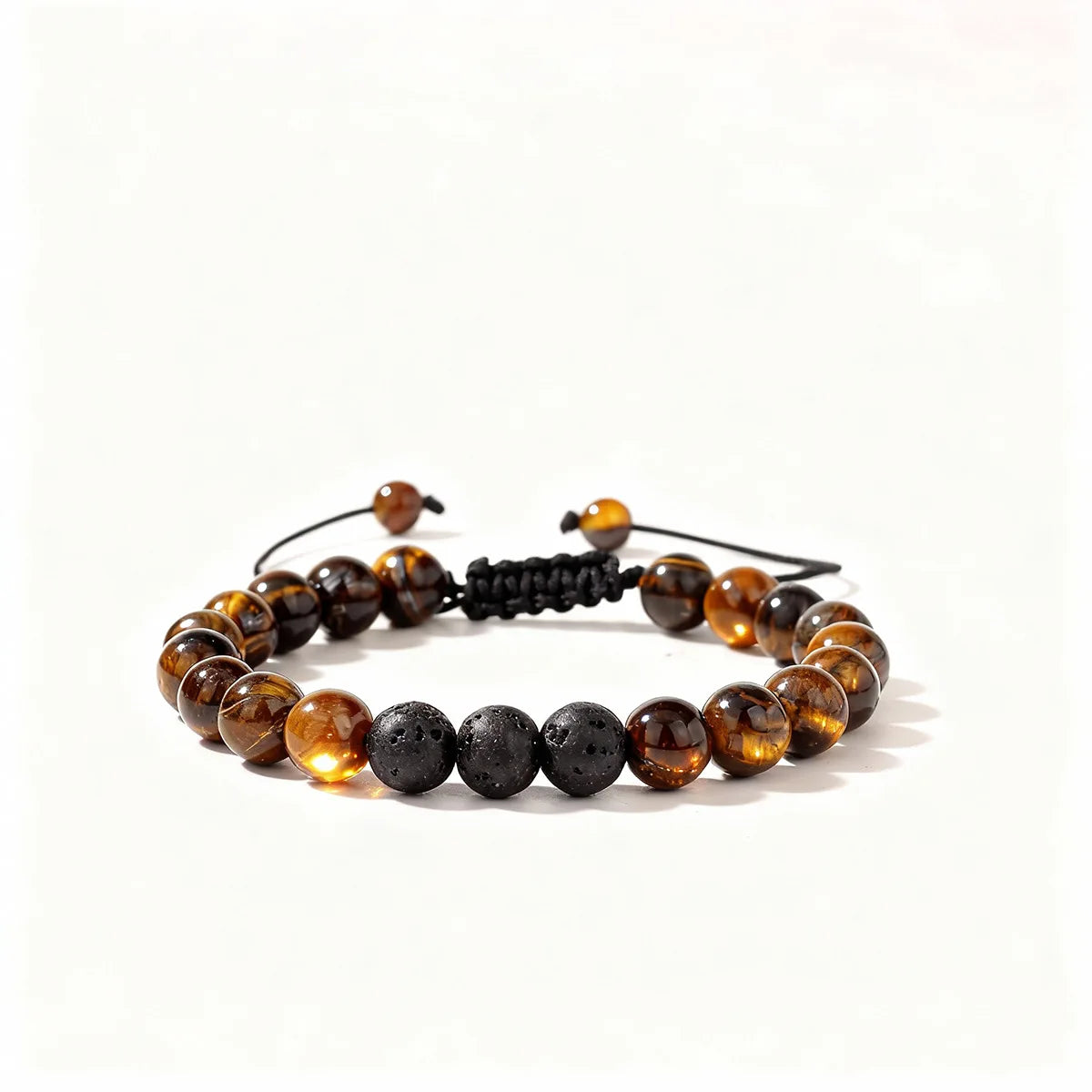 8MM Men Black Lava Beads Bracelet Tiger Eye Stone Adjustable Braided Rope Bangles For Couple Women Yoga Healing Jewelry Gift