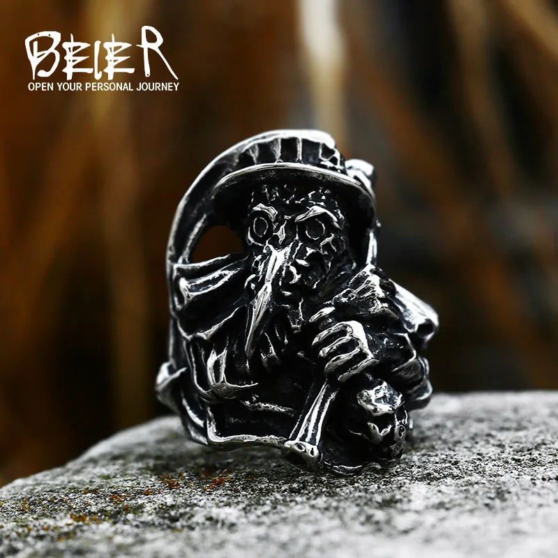 Beier 2022 New Designs 316L Stainless Classic Hell Skull Grim Reaper Men's Ring Punk Party High Quality Jewellery LLBR8-143R