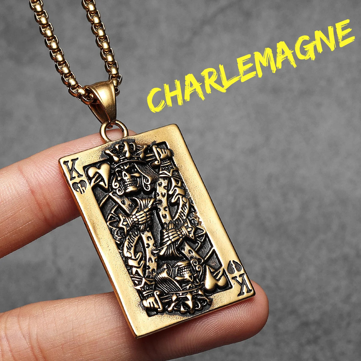 Charlemagne Poker Carving Stainless Steel Men Necklace Pendant Chain Punk For Women Fashion Jewelry Gifts Wholesale Dropshiping