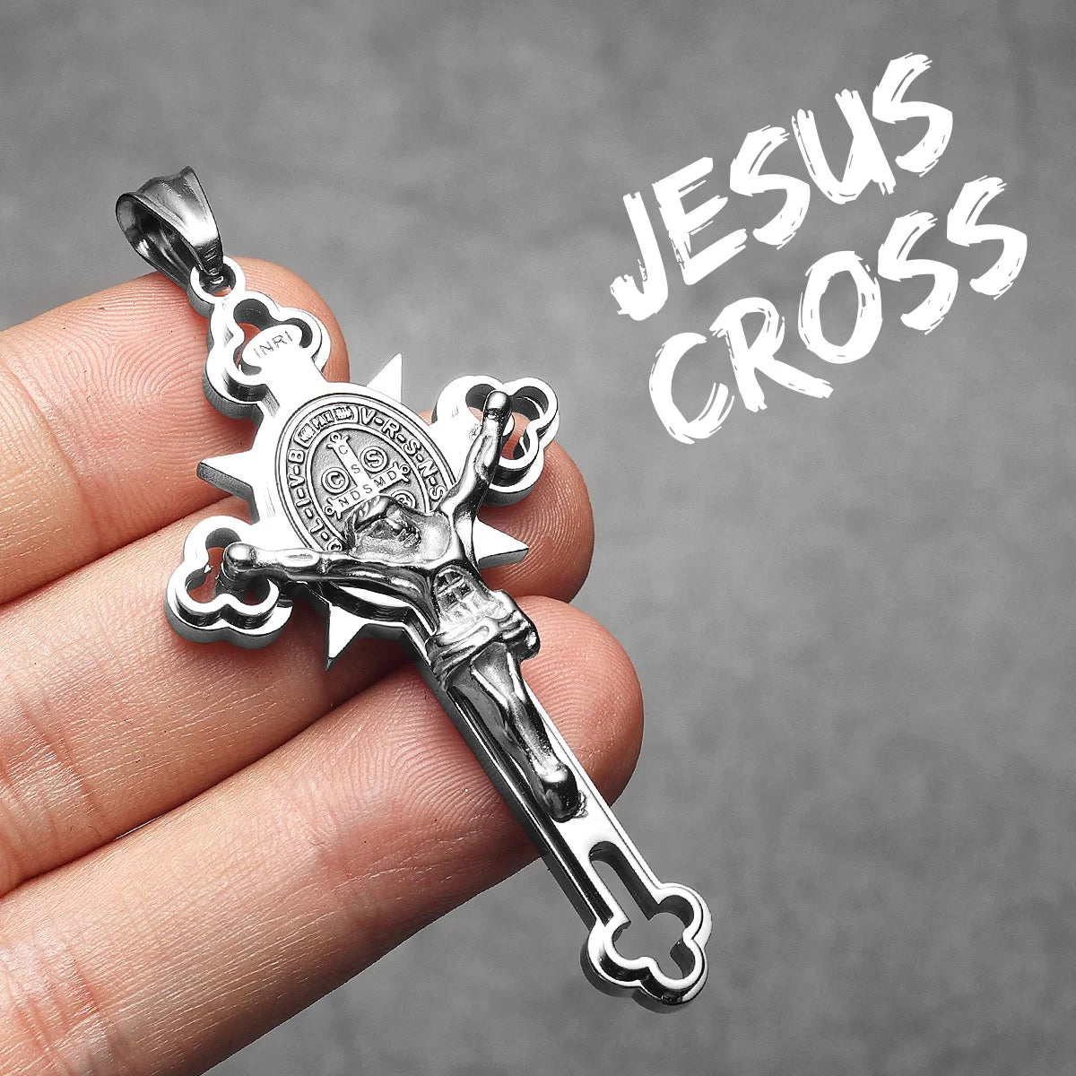 INRI Jesus Exorcism Cross Amulets Stainless Steel Men Necklaces Pendant Chain Punk For Women Fashion Jewelry Gifts Wholesale