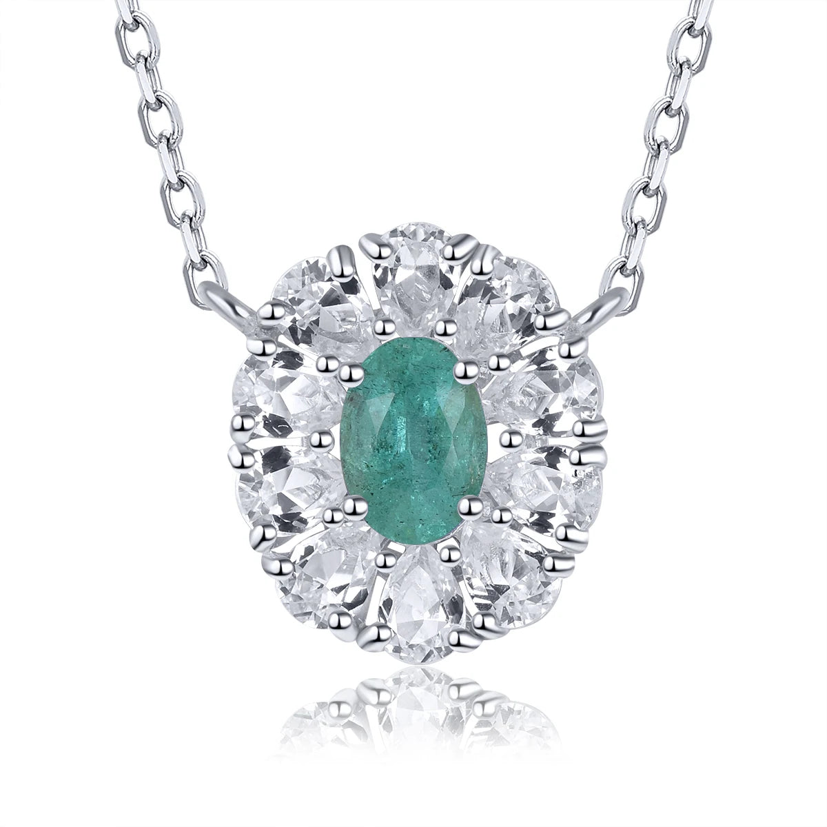 Natural Emerald White Topaz Solid Sterling Silver Pendants Rhodium Plated 0.4 Carats Genuine Gemstone Women Daily Jewelrys